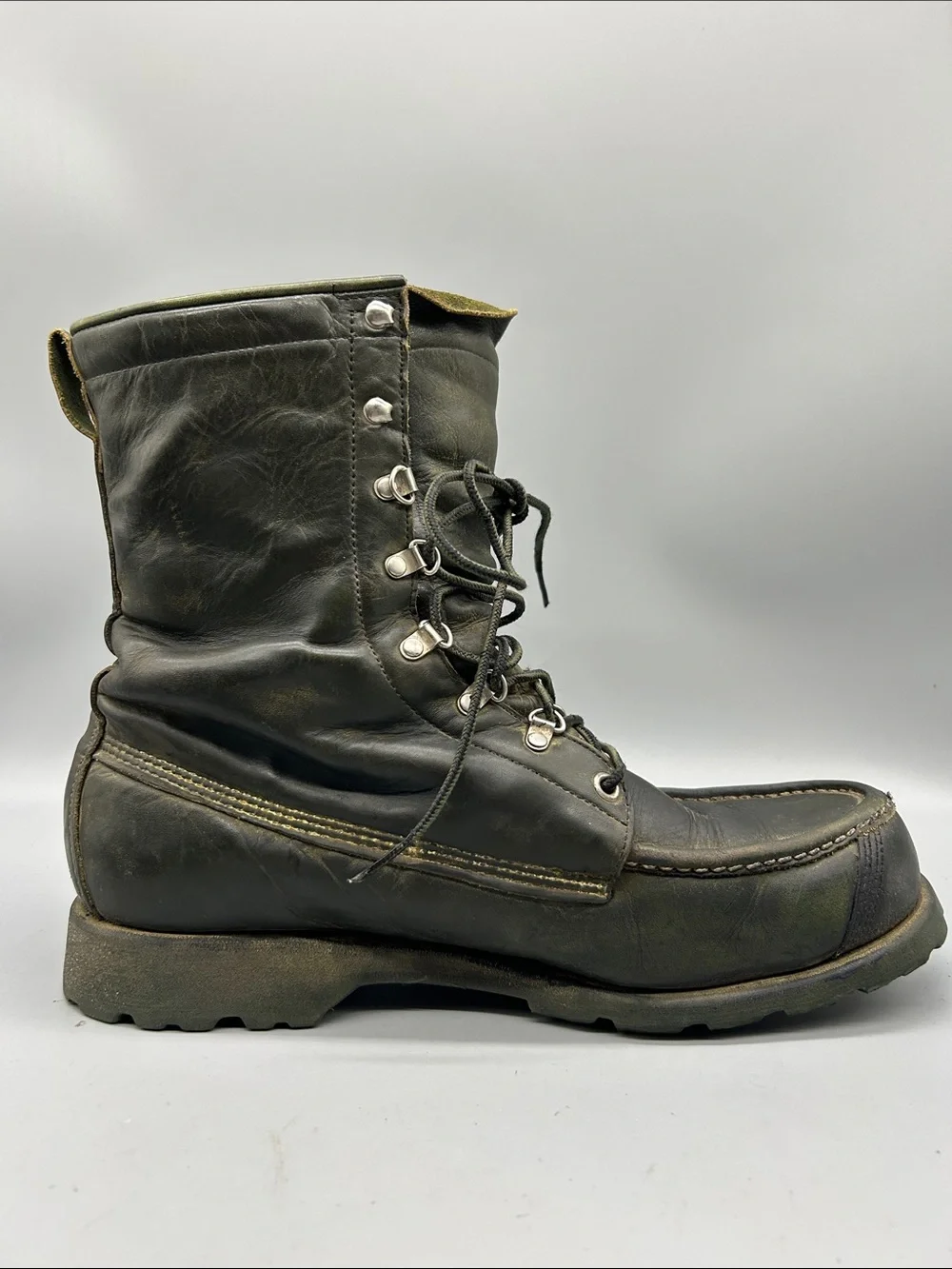 Vintage Ted Williams Sears Men's US 9.5D Boot Green Leather Work Combat Boots